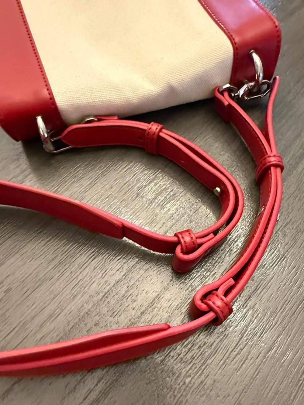 Charles & Keith Red and‎ Cream Canvas NWT Crossbody Bag Medium